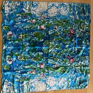 Claude Monet 100% Silk Scarf Nympheas Water Lilies 34x34 Blue Green Pink